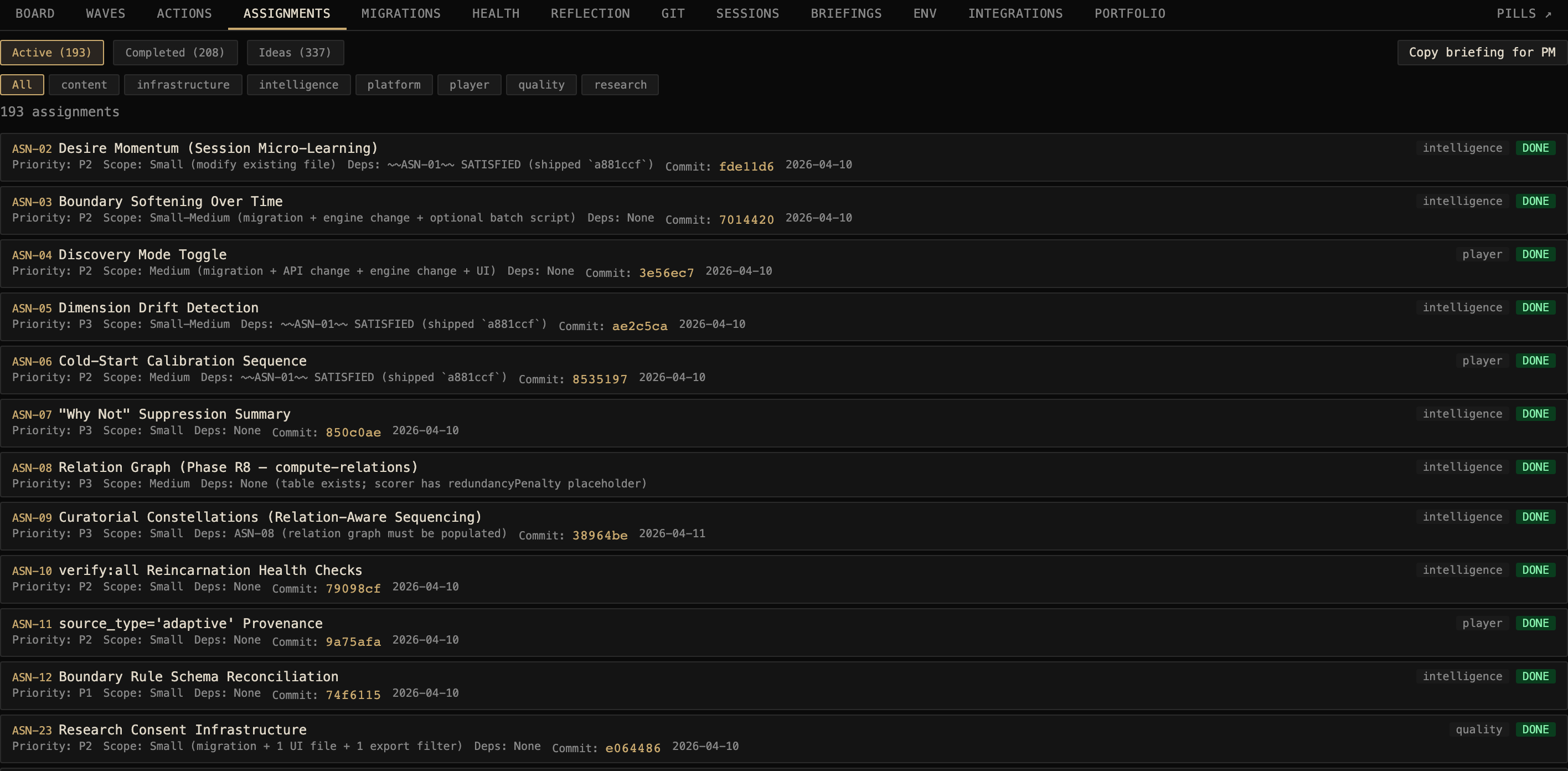 DevPlane cross-project assignments view